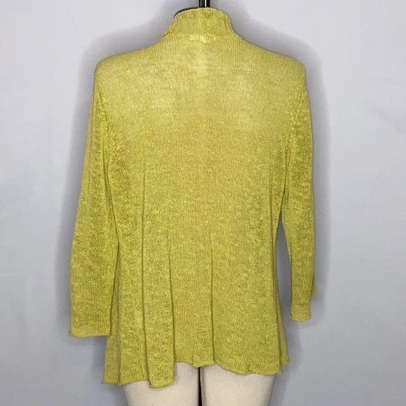 Eileen Fisher Linen Blend 3/4 Sleeve Open Knit Cardigan in Chartreuse - Small - Picture 3 of 6